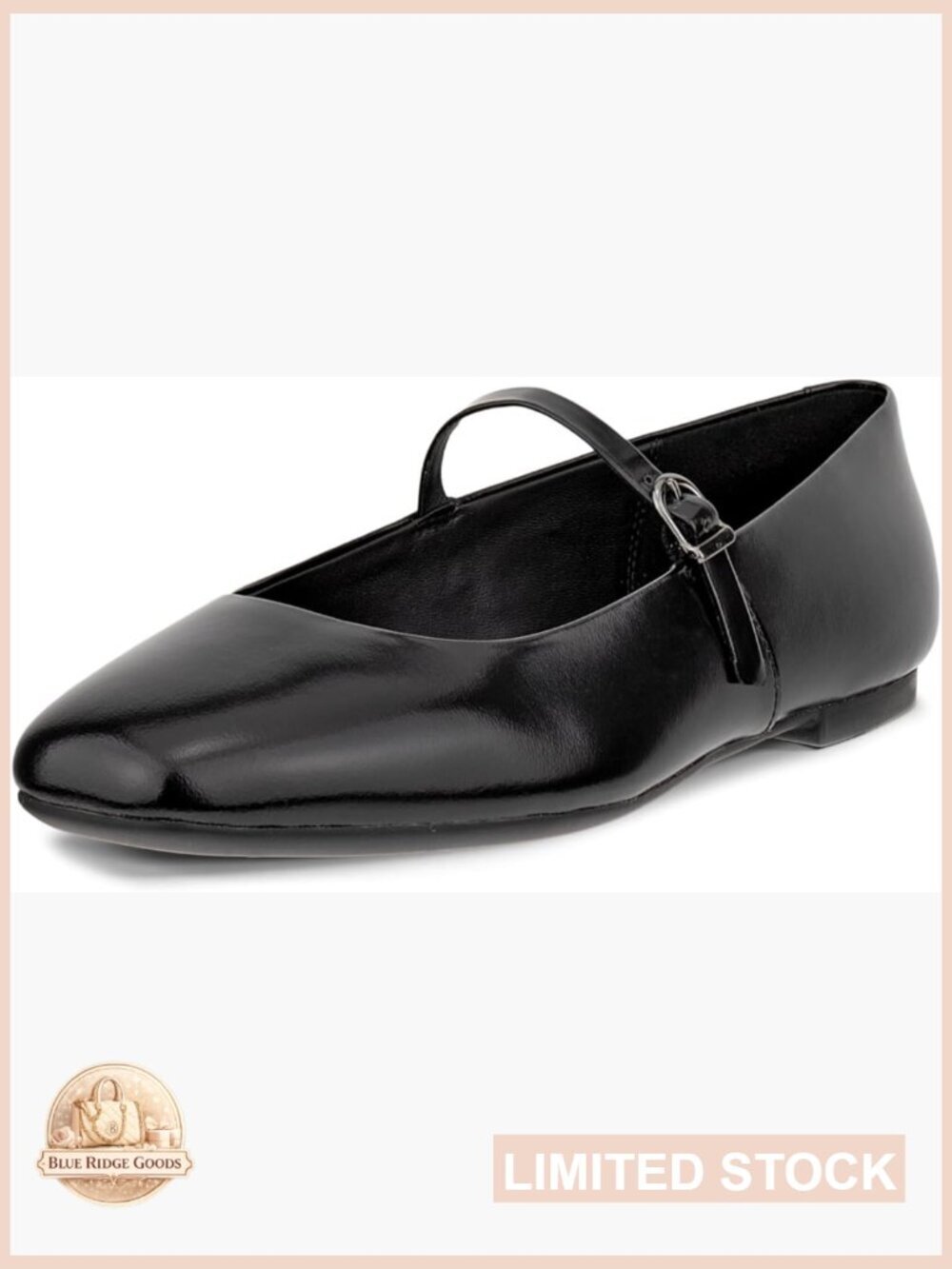 Mary Jane Ballerina Flat - Patent Leather Adjustable Strap Square Toe